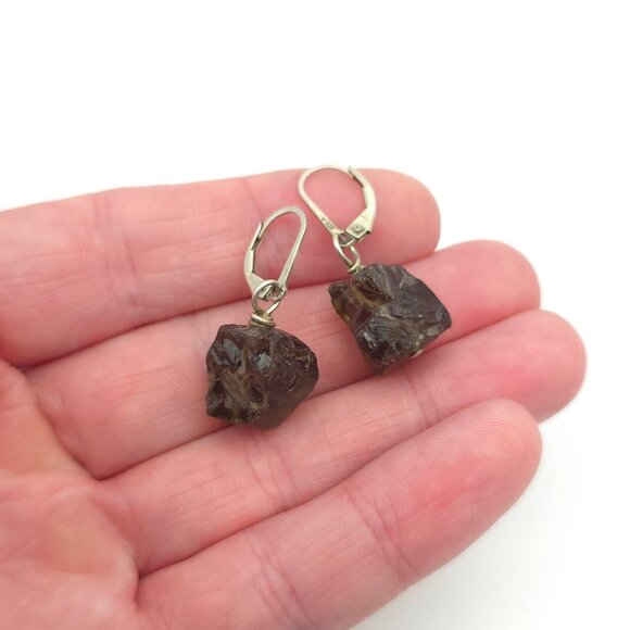 Sterling Silver Rough Smoky Quartz Stone Earrings A464 - Picture 2 of 6